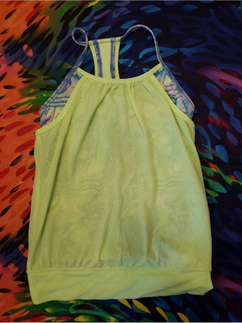 Ivivva Girls' Neon Yellow Tank Top with Blue-Purple Strappy Back